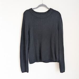 Quince Unisex Black Knit 100% Organic Cotton Fisherman Crew Sweater, size L